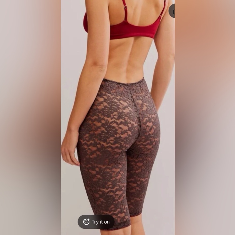 NWT...FreePeople Brown, All Day Lace Capri/Bike Short Size med